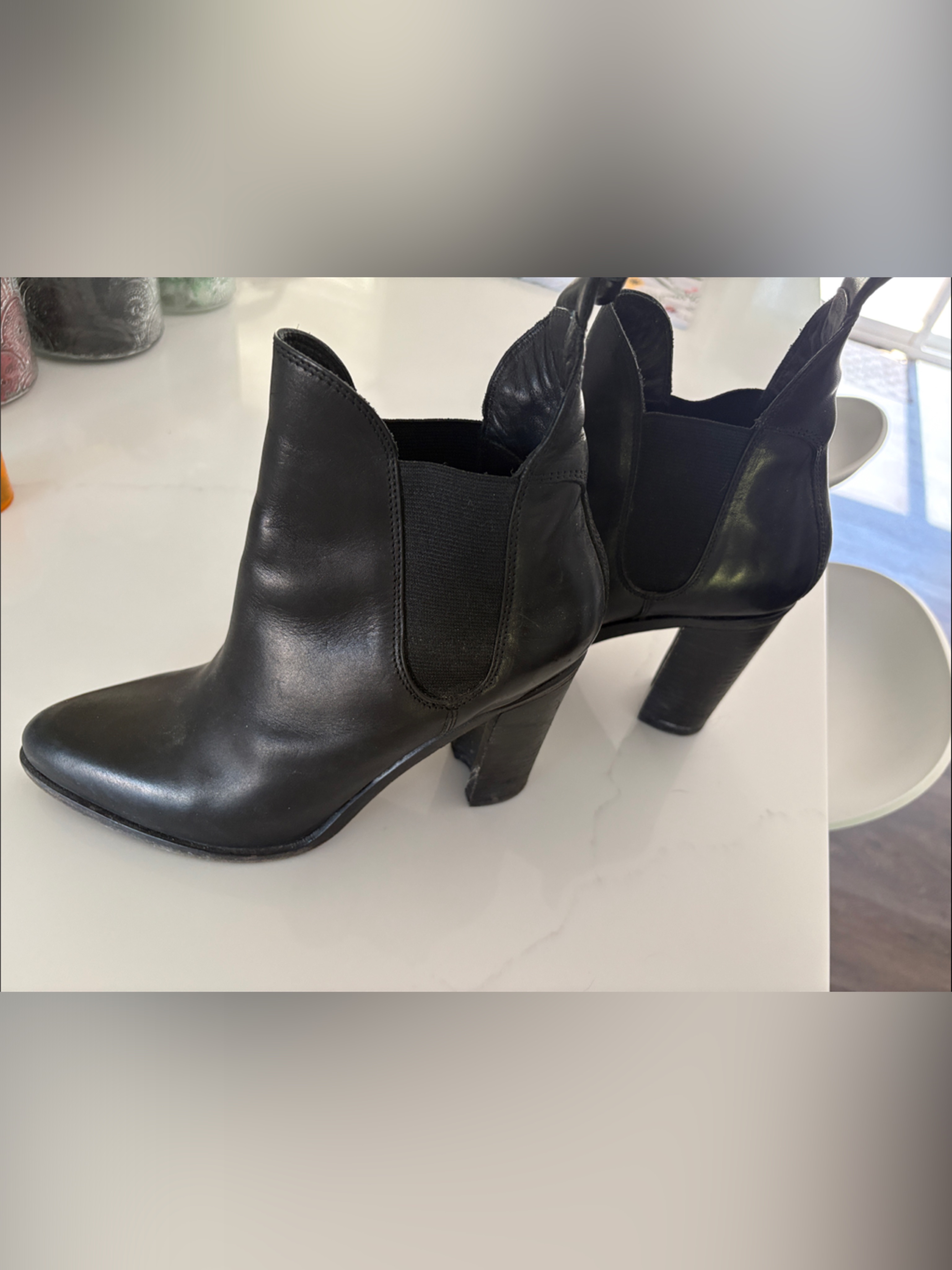Rag & Bone Black Leather Chelsea Ankle Booties With Block Heel
